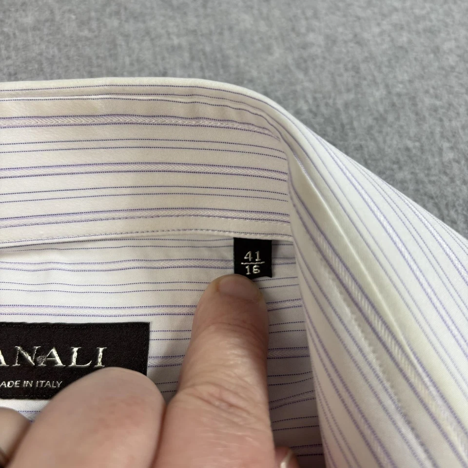 Camisa Canali Para Hombre 16/41 Blanco Azul Vestido a Rayas Manga Larga Hecha en Italia LEER Foto 4 de 4