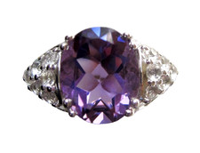 Amethyst  White Topaz Ring / size 5.75 / 925 Sterling Silver, 3cts
