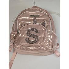 Justice Girls Pink Sparkle Unicorn Backpack Rose Gold Initial S Quilted Bag NEW