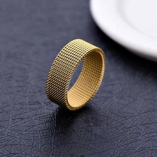 Designer Inspired Genuine 18K Yellow Gold Filled Mesh Band Ring, Size 6 ~12 K241