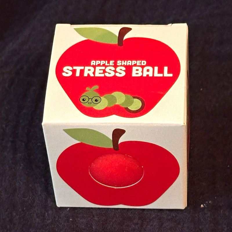 Apple Shaped Squeeze Stress Ball, Red/White/Green, 2in x 2in