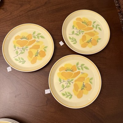 Set Of 3 Mikasa Colormates Hilo C4302 Salad Plates Stoneware Yellow Floral Japan