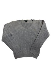Polo Ralph Lauren Women's Large Cable Knit V Neck Sweater Gray Cotton Blend