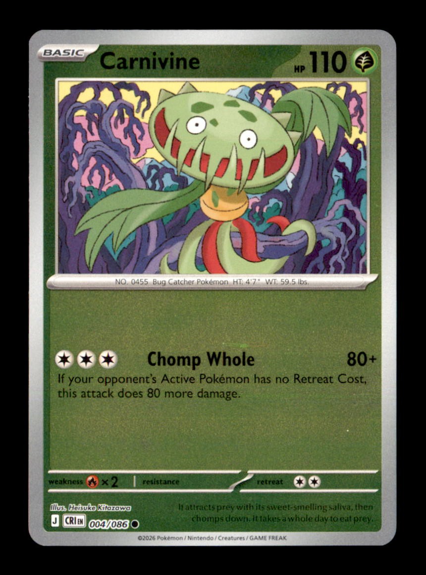 Carnivine 004/086 Common Chaos Rising Pokemon Reverse Holo Near Mint
