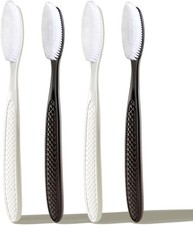 Large Long Head Toothbrush, 4-Pack, Upgraded Hard  Firm Charcoal Bristles, Whit