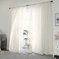 Sheer Curtains 84 Inches Long 2 Panels Set, Ivory Sheer Curtain for Living Ro...