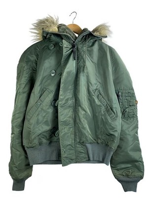 Alpha Industries N-2B Flight Jacket 90s USA Made Khaki Nylon Solid Size L Used