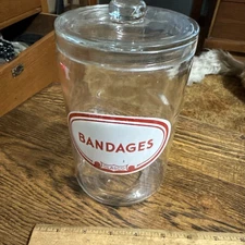 Vintage Glasco Bandages Jar Red Lettering White Label 7" Tall NICE Glass Lid