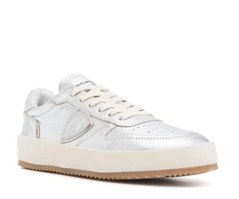 PHILIPPE MODEL NICE LOW METAL ARGENT SNEAKERS SCARPE DONNA MADEinITALY VNLDM002 - Immagine 2 di 4