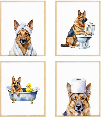 German Shepherd Dog Bathroom Wall Art Posters Set of 4, German Shepherd Bathroom
