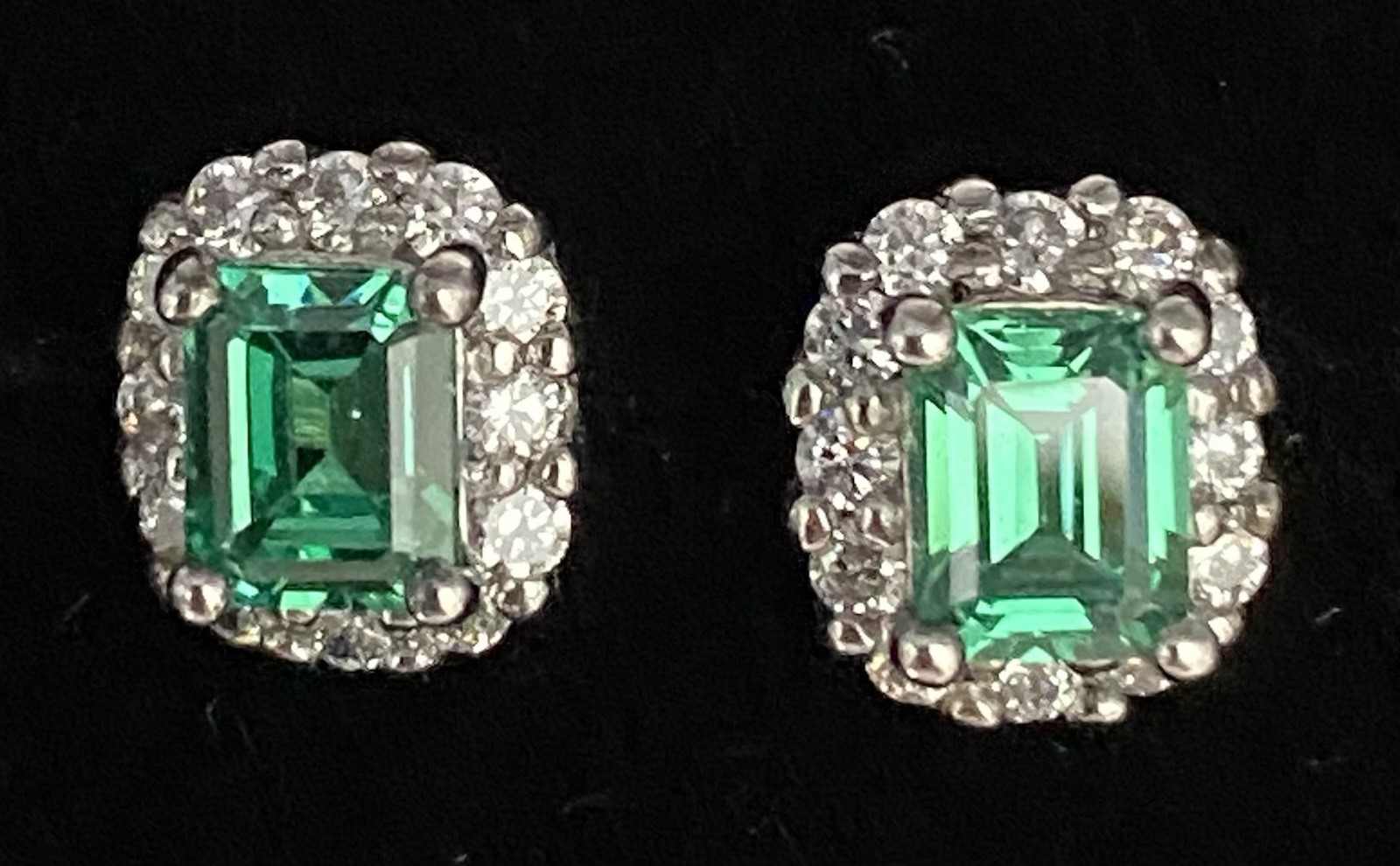 Vintage Sterling Silver Rectangular Green Crystal… - image 2