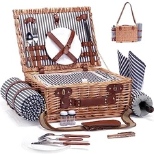 Picnic Basket with Blanket and Wine Pouch for 2 Wicker Picnic Set with 