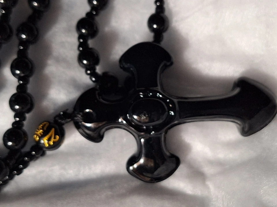 Nuevo Para Hombres Negro 2" Cruz Obsidiana ~ 24" Largo Imitación Piedras Preciosas Sintéticas Cuentas ~ #1700 Foto 2 de 4