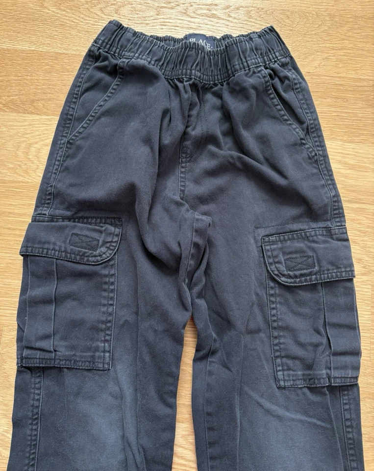 Lugar para niños~Niños 7~Pantalones de carga caqui~Azul marino~Cintura elástica pull-on~Algodón Foto 2 de 4