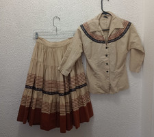 Vintage 70s Dolores Resort Wear Mod Textured Skirt Shirt Set Native Boho Small