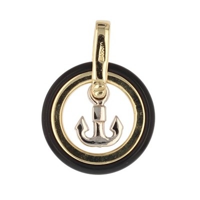 Baraka 1.25'' Anchor Nautical Style Circle Pendant w/o Chain 18k Multi-Tone Gold