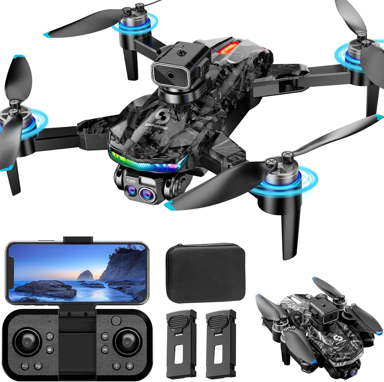 Drone avec caméra pour enfants et moteur sans balais robuste avec effets lumineux RVB immersifs