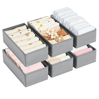 DIMJ Drawer Organizer Clothes - Underwear Small Sock Set of 6, Grey