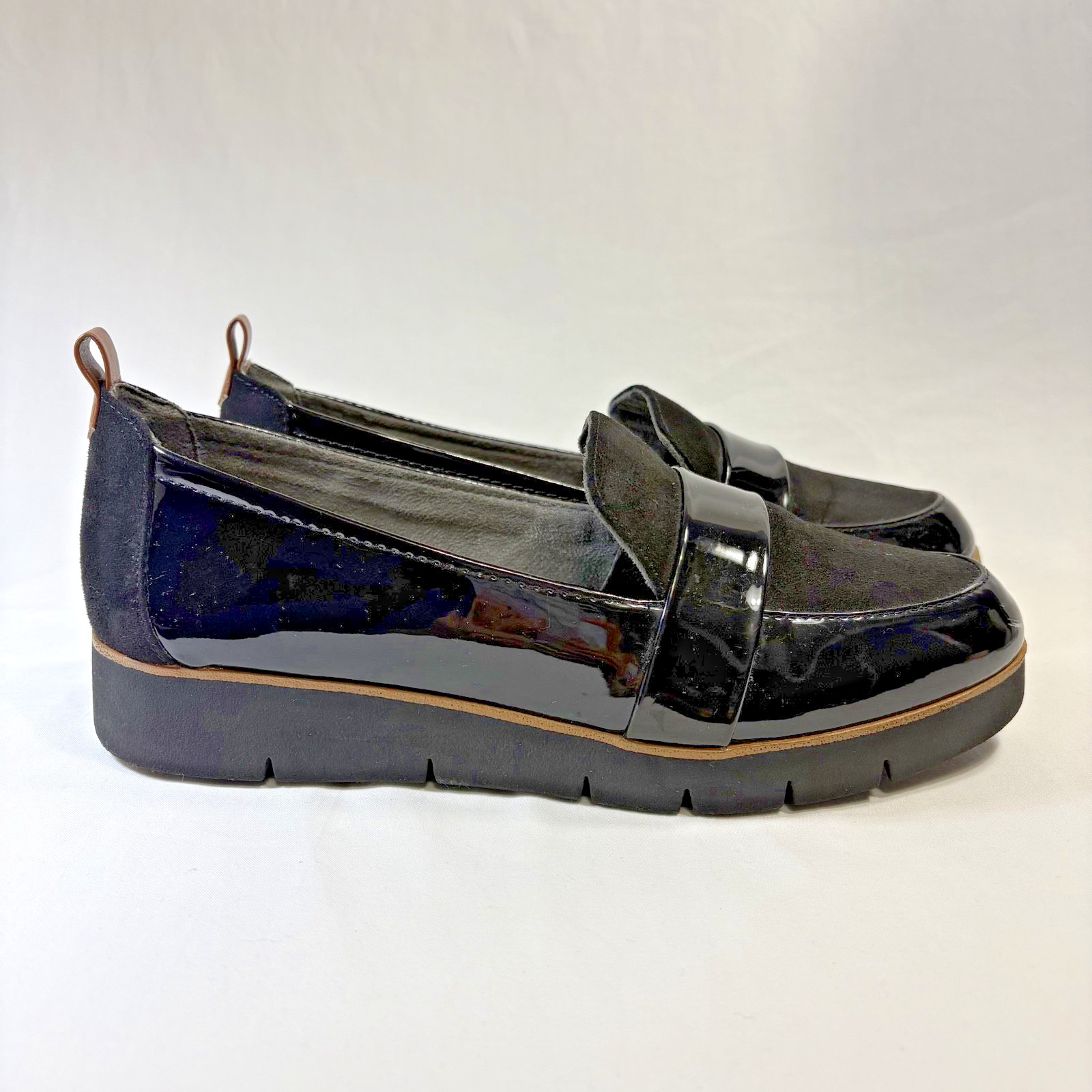 Dr. Scholls Women Shoes 8.5 M Webster Loafer Patent Leather Lug Sole Platform