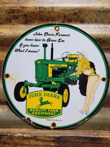 VINTAGE JOHN DEERE PORCELAIN SIGN OLD FARM TRACTOR EQUIPMENT DEALER SALE SERVICE