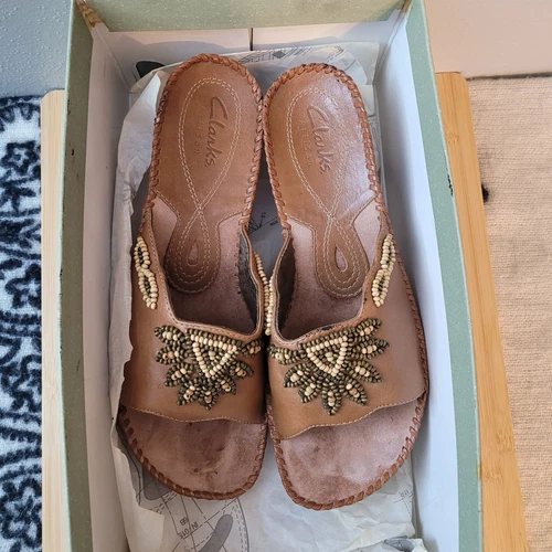 sandali donna clarks artigianali taglia 7M #76426 LT marrone imperatrice