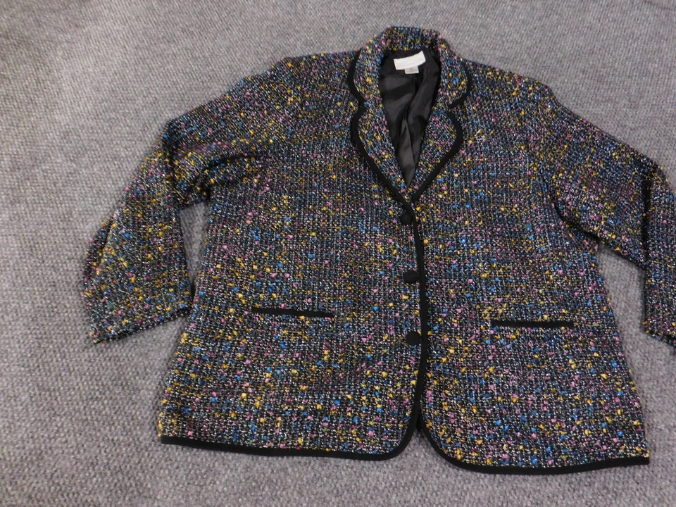 Blazer Susan Graver Mujer 3X Chaqueta Metálica Tweed Bolsillos Multicolor Foto 4 de 4