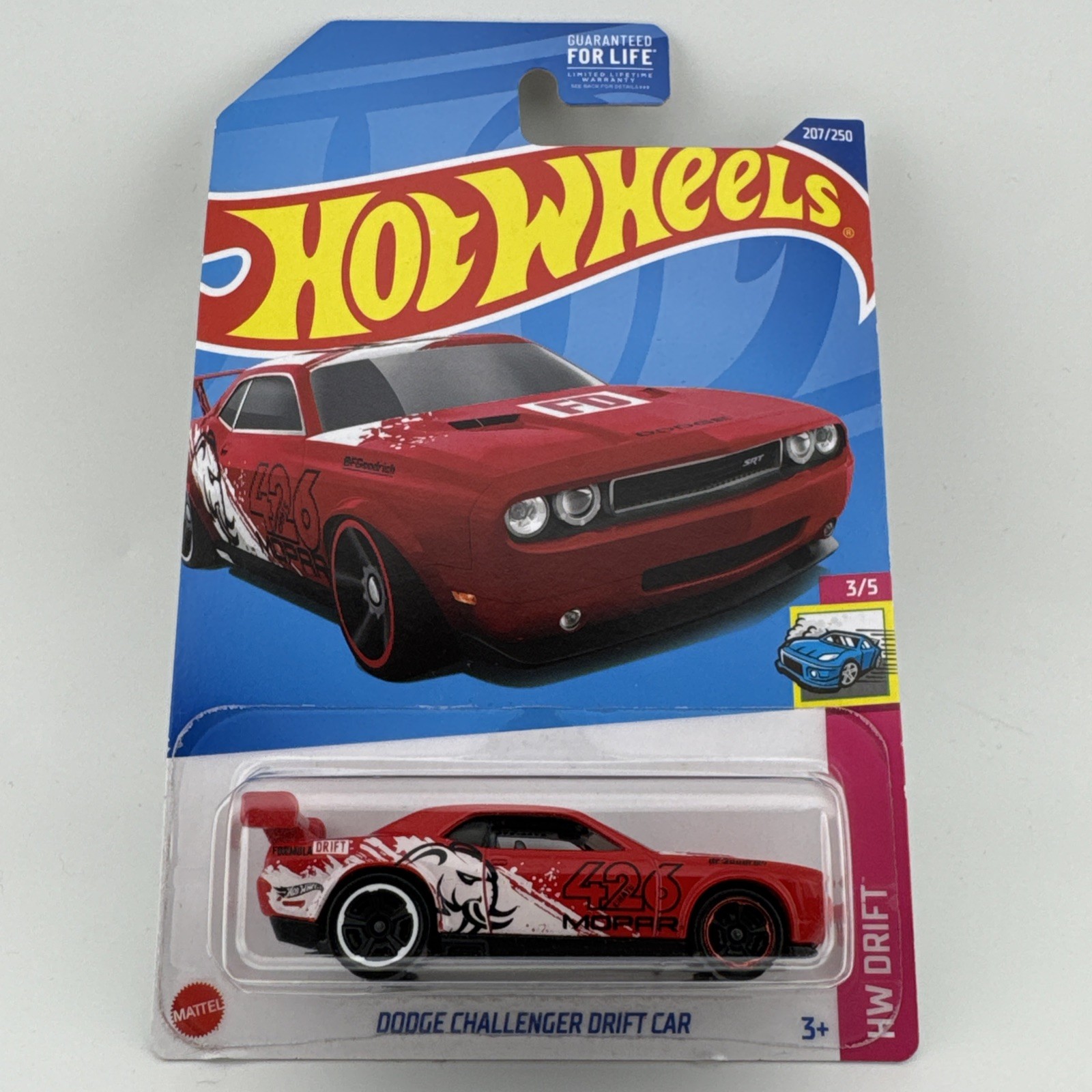 2022 Hot Wheels Dodge Challenger Drift Car Red 207/250 HW Drift 3/5