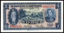 COLOMBIA 1 PESO 1953 Serie A 05917139 UNC