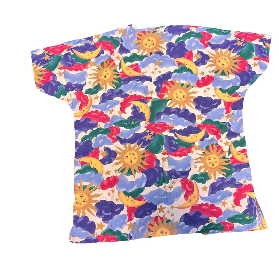 Camisa vintage esfoliante celestial enfermeira médica botão S anos 90 sol lua colorida - Imagem 2 de 3