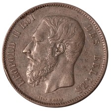 1873 Belgium 5 Francs Silver Crown Léopold II KM# 24 Mor# 160 Position A Edge