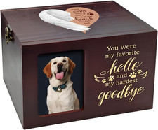 Pet Urns for Dog or Cat Ashes, Wooden Dog Urn for Ashes Keepsake with Photo Fram