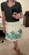 Embroidered Floral Skirt with Green Pattern