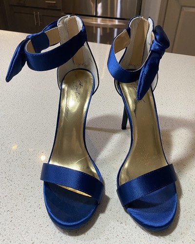 Sandali THALIA SODI donna fiocco blu navy cinturino alla caviglia punta aperta stiletto 9M NUOVI - Foto 1 di 7