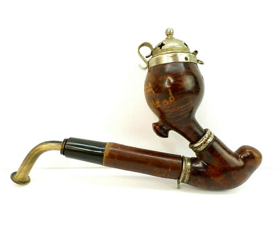Vintage Handmade 3-pc Swiss Tobacco Pipe w/ Hinged Lid (USED) Wooden Body