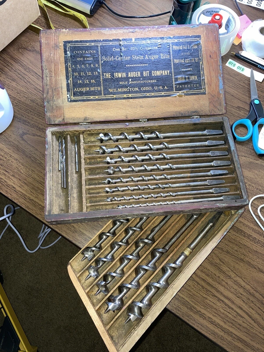 Irwin auger bit set in wooden box deals