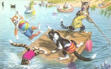 Cats Postcard Eugen Hartung Illustrator Post WW2 Published by Alfred Mainzer N