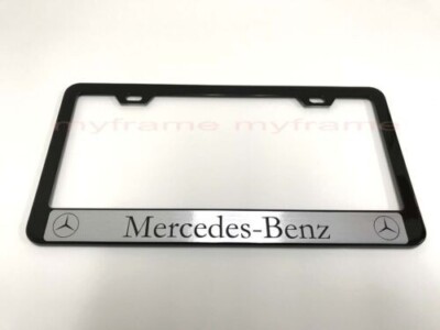 1pcsMERCEDES *HALO* BLACK Metal License Plate Frame Tag Holder with Caps