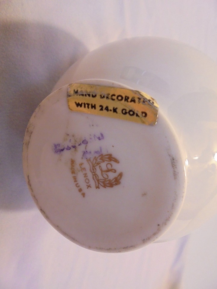 Lenox Vase, U.S.A., Red To Pink Rose, Gold Leaves, 8" Tall, 3.5" Across