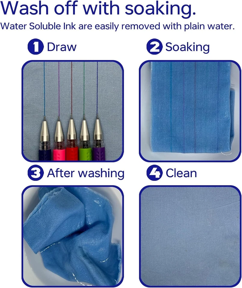 Bolígrafo marcador de tela borrable al agua de 5 colores con 20 recambios para punto de cruz, Emb Foto 4 de 4