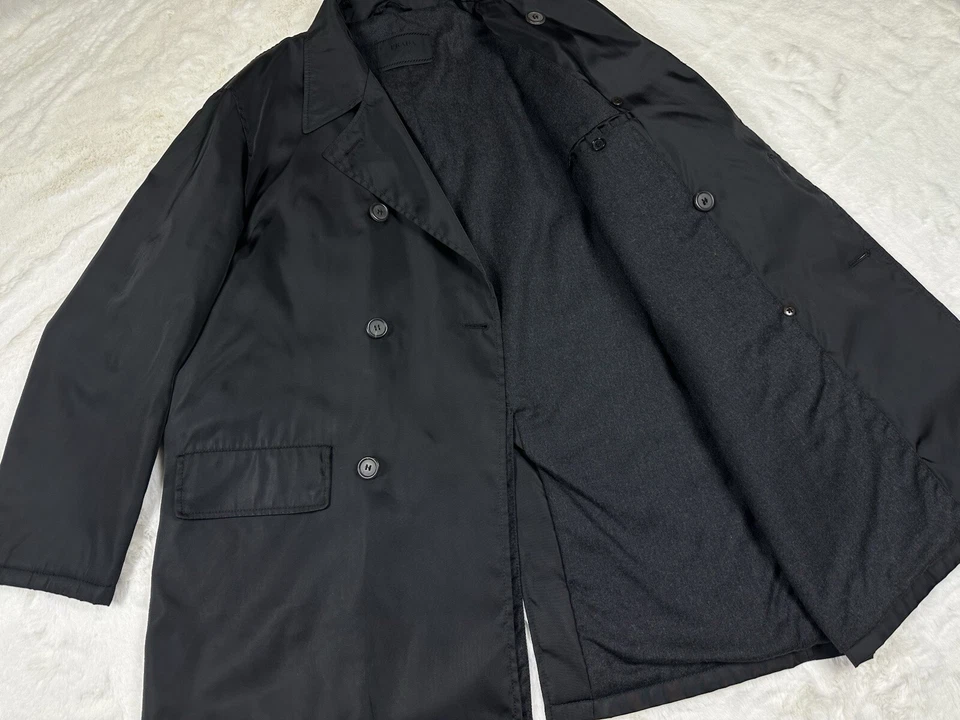 VTG PRADA Milano double breasted wool lining nylon trench / size XXL - Image 4 of 4
