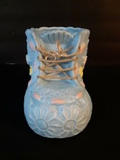 Vintage Baby Shoe Planter/Vase Nursery Blue Japan Lace Floral  B2 