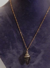 Shell Pendant Gold Tone Necklace  Enhanced with Gold Paint