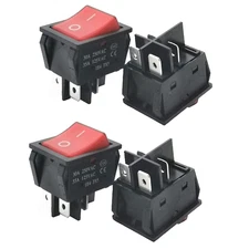 4 Pack 30A Rocker Switch, DPST 4 Pin, Red Illuminated, 250V, Heavy Duty, 120V