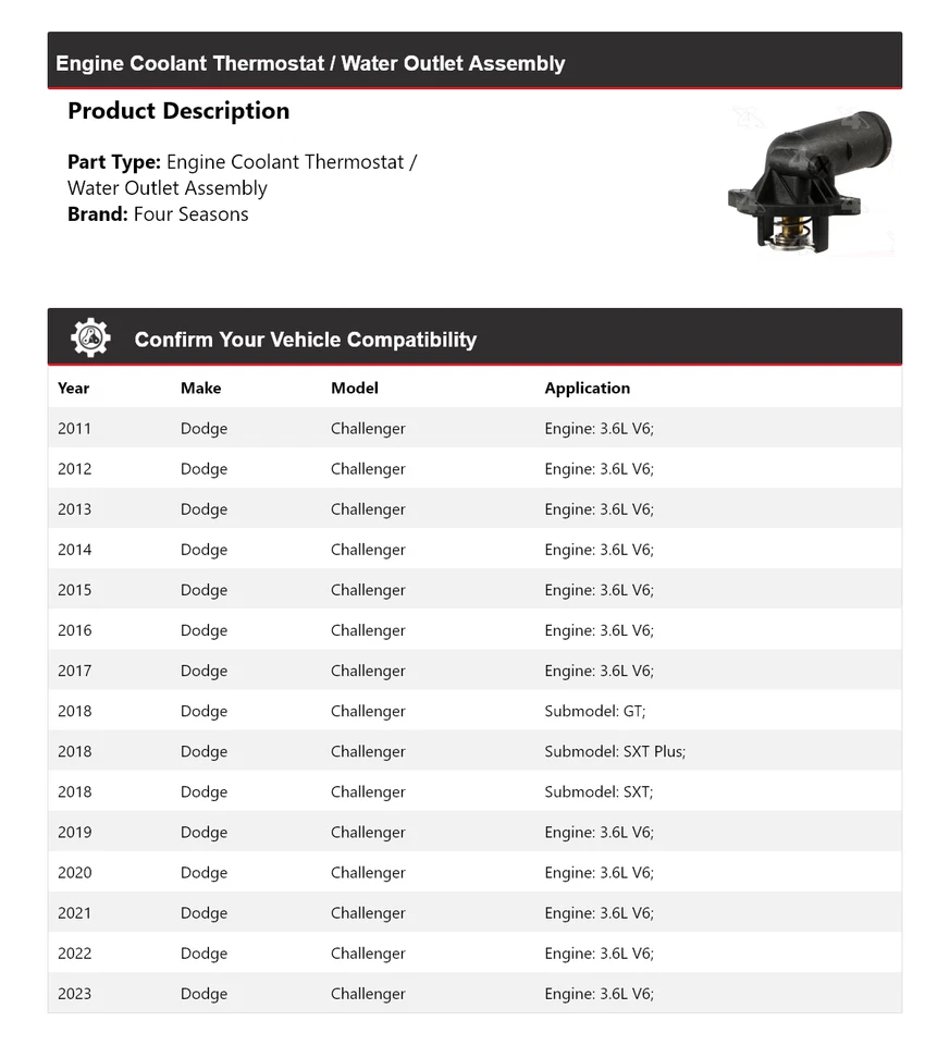 Dodge Challenger 2011-23 motor refrigerante termostato/conjunto de salida de agua 4 estaciones Foto 2 de 4