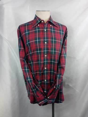 Lincs Shirt Mens Large Burgundy Plaid Cotton Collar Logo Long Sleeve David Chu - Picture 2 of 9