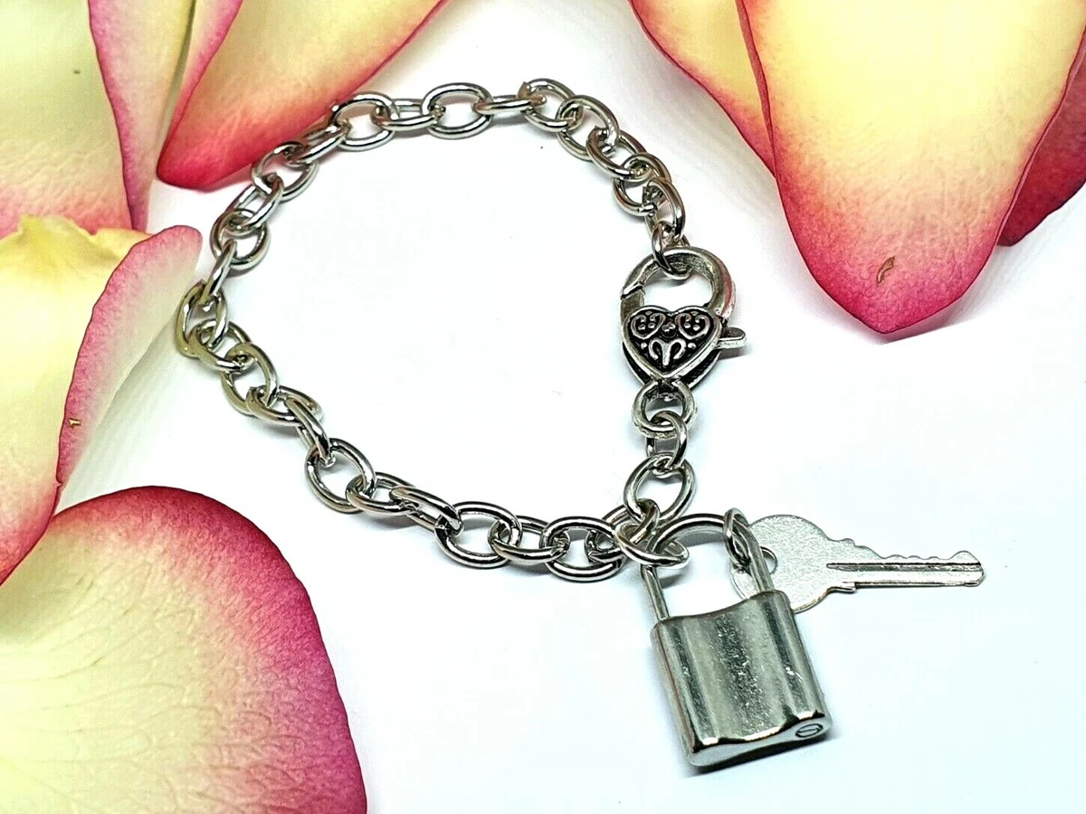 Padlock Key Charm Bracelet Heart Dangle Chain Love Devotion Faith