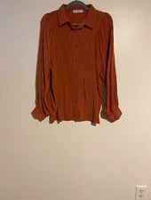 Southern Threads Boutique L Button-Up Blouse Long Puff Sleeves Striped Long Line