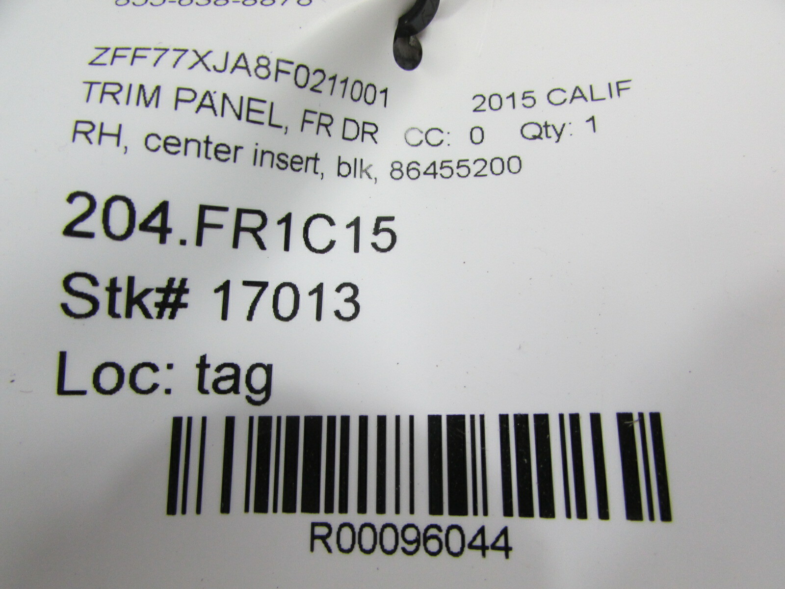 Ferrari California, RH Right Door Center Insert Panel, Black, Used, P/N 86455200