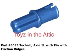 Lego 10x 43093 Blue Technic Axle 1L w/ Pin Friction Ridges 10497