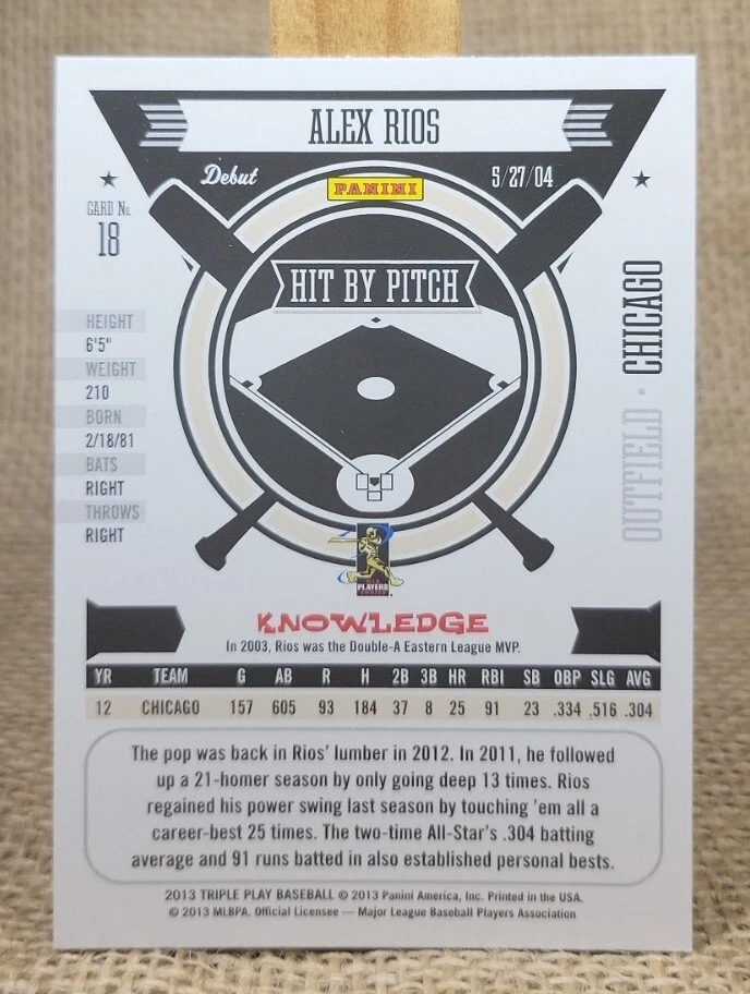 2013 Panini Triple Play Alex Rios Baseball Card #18 White Sox FREE S&H A1 - Image 2 of 2